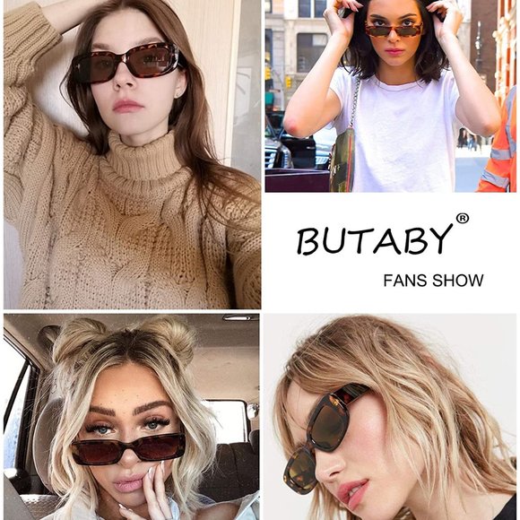 BUTABY Rectangle Sunglasses for Women Retro Driving Glasses 90’s Vintage - Picture 2 of 7